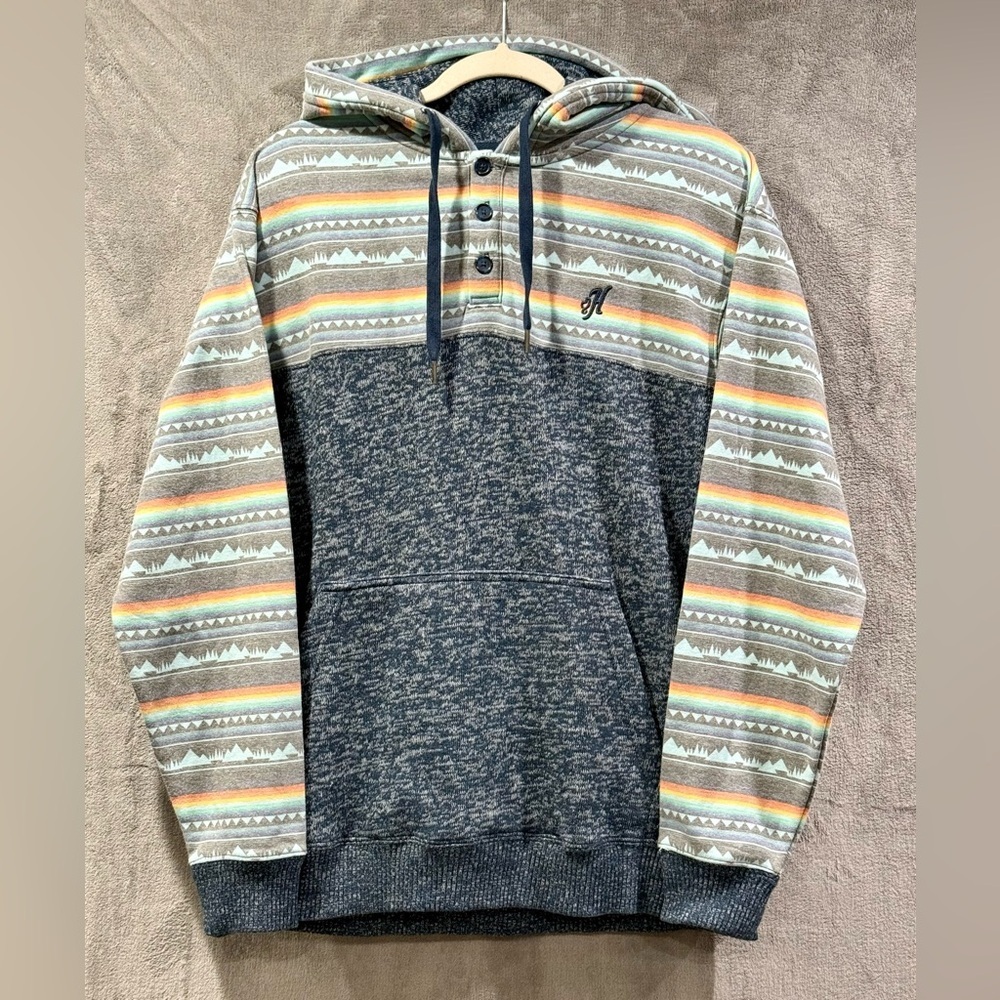Hooey Hoodie Henley Sweatshirt Mens Size L Jimmy Blue Southwestern Aztec Print
